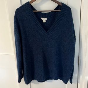 H&M Dark Blue Knit V-Neck Sweater Size L